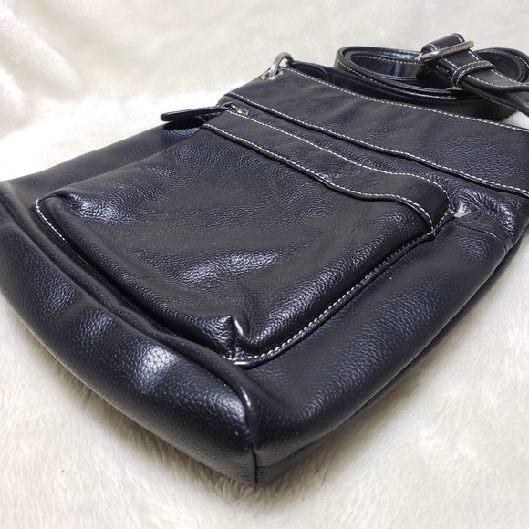 Black Leather Contrasting Stitching Crossbody Purse - Picture 5 of 9